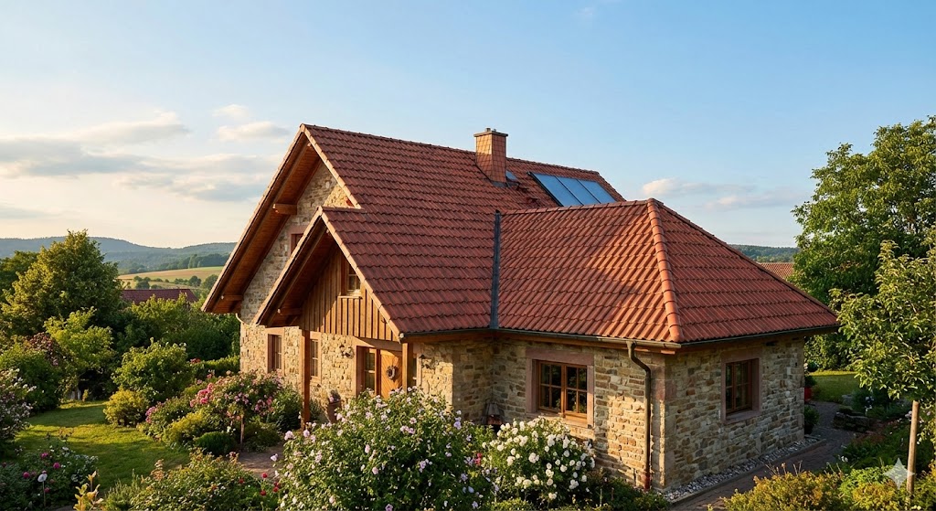 BRAAS Tondachziegel Rubin 11V auf einem Einfamilienhaus mit rustikalem Charme
