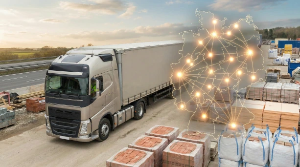 LKW auf Autobahn mit Deutschlandkarte